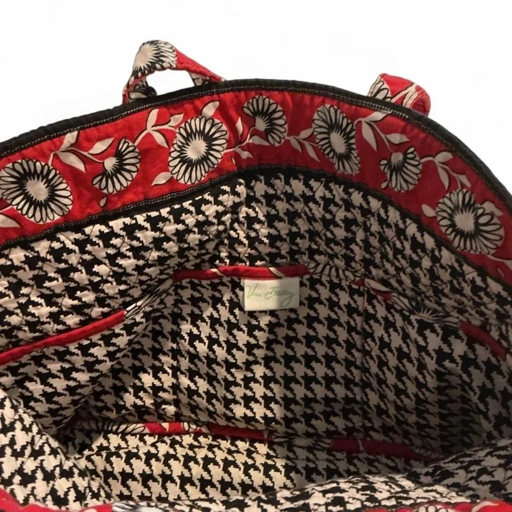 Vera Bradley Tote Bag Womens Red Floral Quilted Houndstooth Lining - Picture 7 of 8